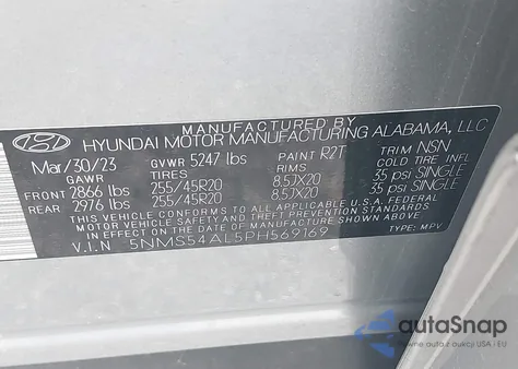 2023 Hyundai Santa Fe Calligraphy z USA, uszkodzony, nr VIN 5NMS54AL5PH569169
